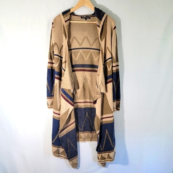 FOREIGN EXCHANGE Women's Southwestern Long Waterfall Hooded Cardigan Sz M Boho - Picture 1 of 12